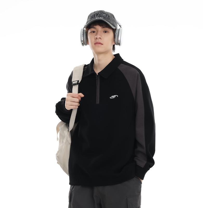 Autumn Lapel Splicing Contrasting Sweater Men'S Loose Large Size Casual Youth Top Clothes Tide