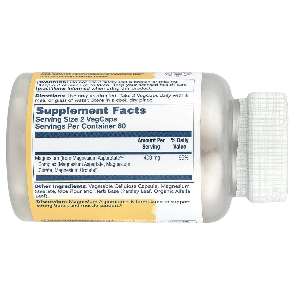 Solaray Magnesium Asporotate 400mg Veggie Capsules, 120 Count (200mg Per Capsule)