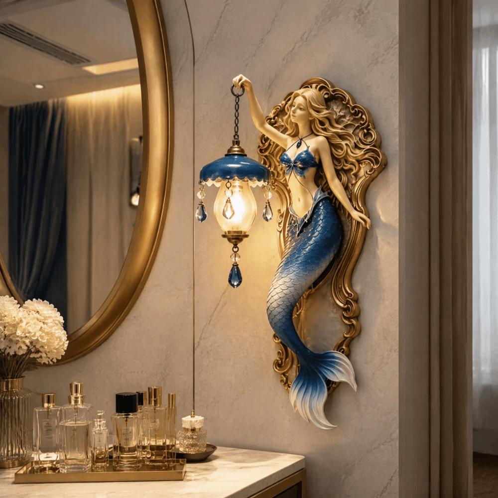 Crystal Pendant Mermaid Wall Lamp Soft Ambient Light Creative Wall Lamp  Halloween Decoration