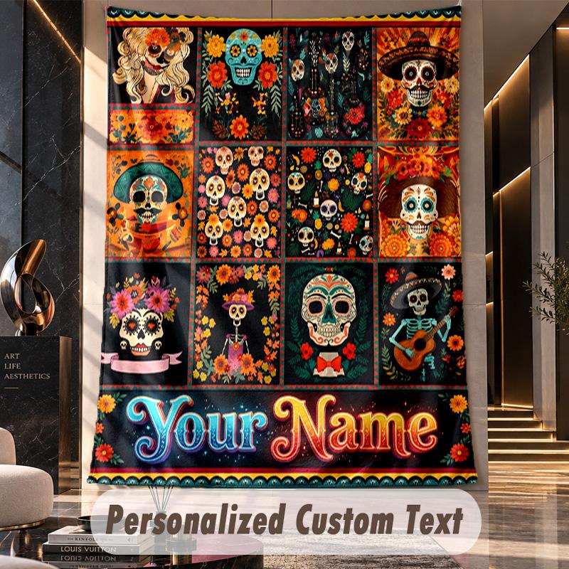 Day of the Dead (1) Theme Custom Tapestry Personalized Custom Name Text Wall Hanging Tapestry Home Decor Background Cloth
