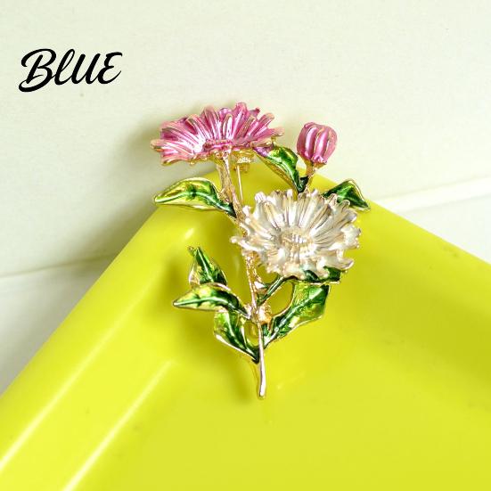 Windbreaker Brooch Pin Enamel Coloring Three Chrysanthemums Design Zinc Alloy