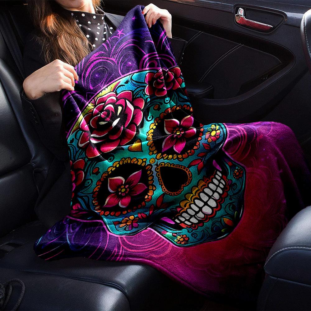 1pc Sugar Skull Throw Blanket Soft Flannel, Cozy All Season Polyester Perfect for Home, Office