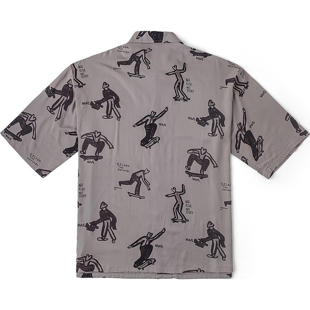 Vans X Asia Artist Collection Co-Branded SS24 Fashion Logo Print Collared Short Sleeve Shirt Unisex Tops Gray VN000J2XDGC