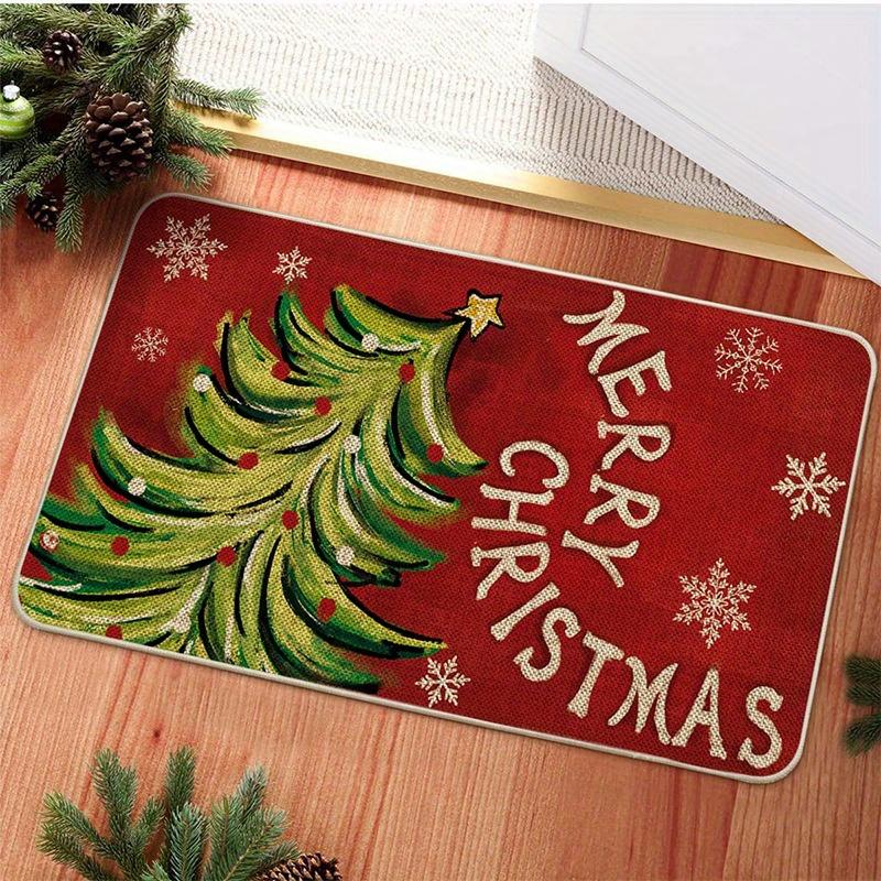 Christmas Element Printed Doormat Anti Slip and Anti Stain 100% Polyester Carpet Suitable for Front Door Living Room Bedroom Rug
