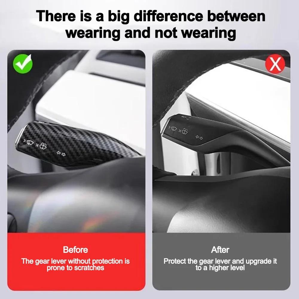 1 Pair Gear Shift Cover For Tesla Model 3/Y Steering Lever Handle Protection Shift Shell Carbon Fiber Pattern Shift Knob Cover