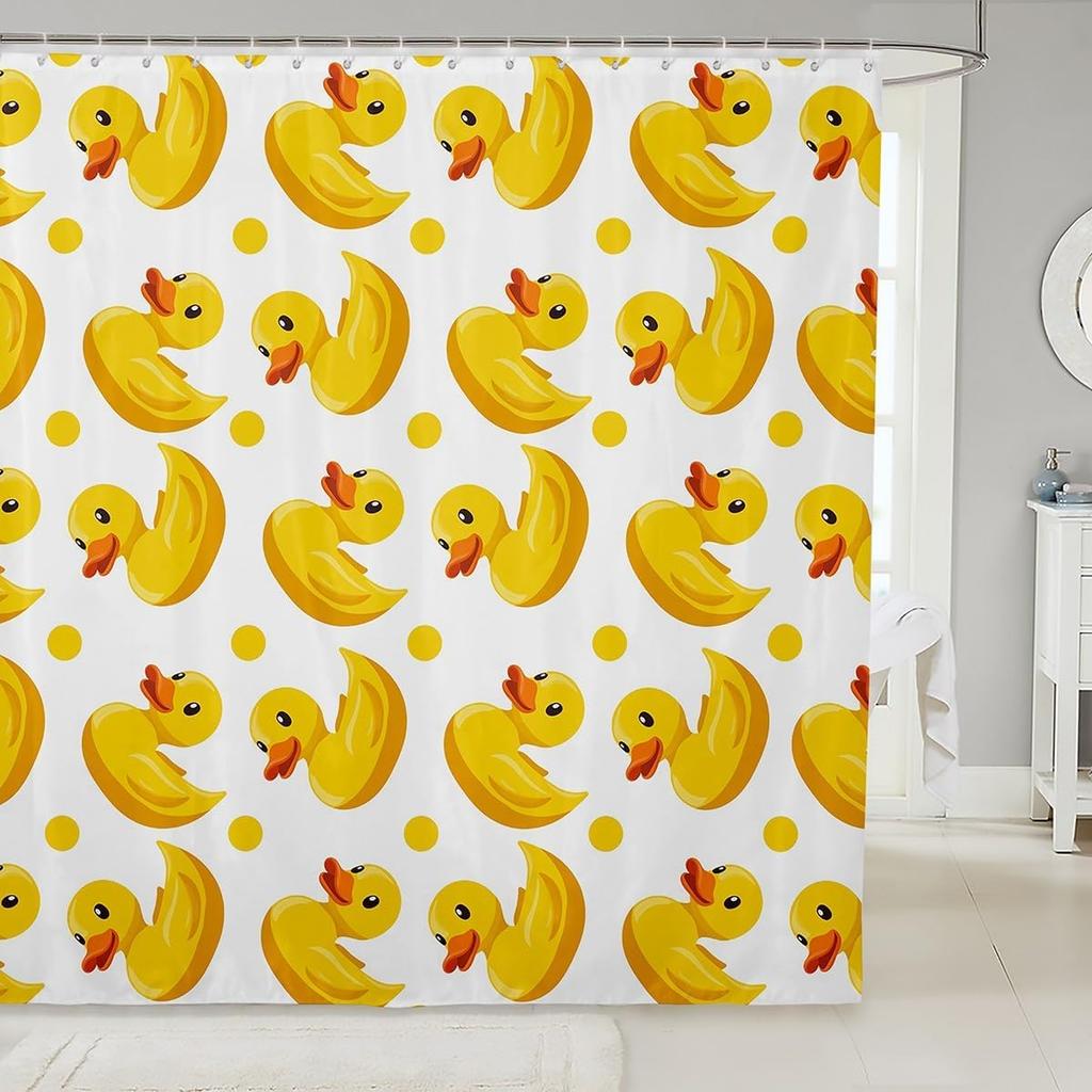 Kids Yellow Rubber Duck Shower Curtain Cartoon Ducks Bath Curtain Funny Animal Bathroom Accessories Cute Animal Fabric Shower