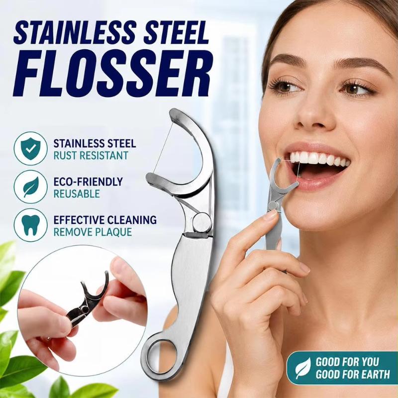 Reusable Portable Stainless Steel Toothpick Floss Set Lightweight Oral Teeth Cleaning Tools for Hiking Business Trip
