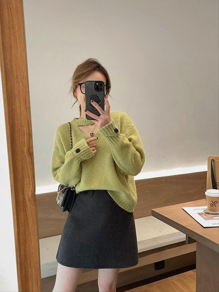 Women's High Waist A-Line Wool Skirt - Plain, Slim Fit, Versatile Midi for Spring, Autumn, Winter