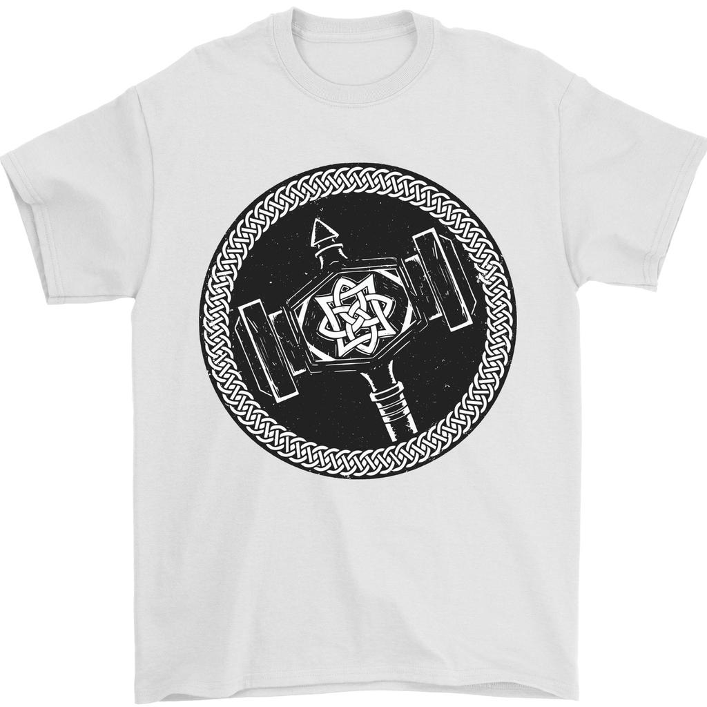 Thor Hammer in a Viking Circle Black Print Mens T-Shirt 100% Cotton