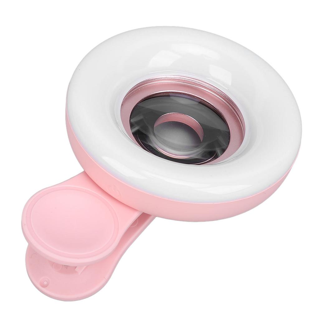 15X Macro Lens Mobile Phone 2 in 1 HD Camera Lens with LED Ring Flash Light Smartphone Selfie Live Lamp Fill Light Pink