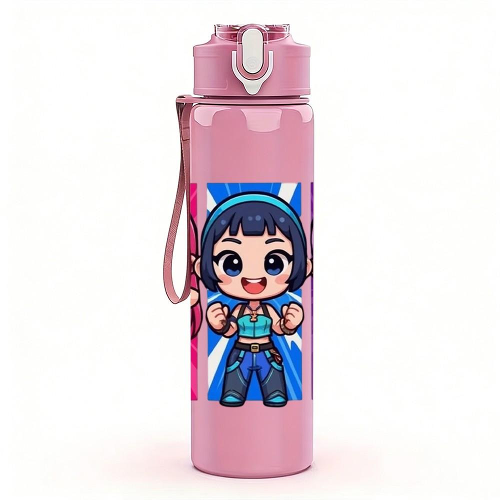 1PC Colorful Girl Characters 750ml Color Plastic Sports Water Bottle Leakproof Flip Straw Lid Suitable for Sports Office Home Use
