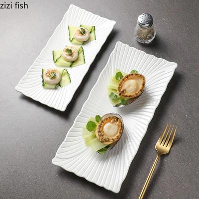 Pure White Irregular Ceramic Long Bar Plate Sushi Dim Sum Dish Molecular Cuisine Display Plate Restaurant Creative Tableware
