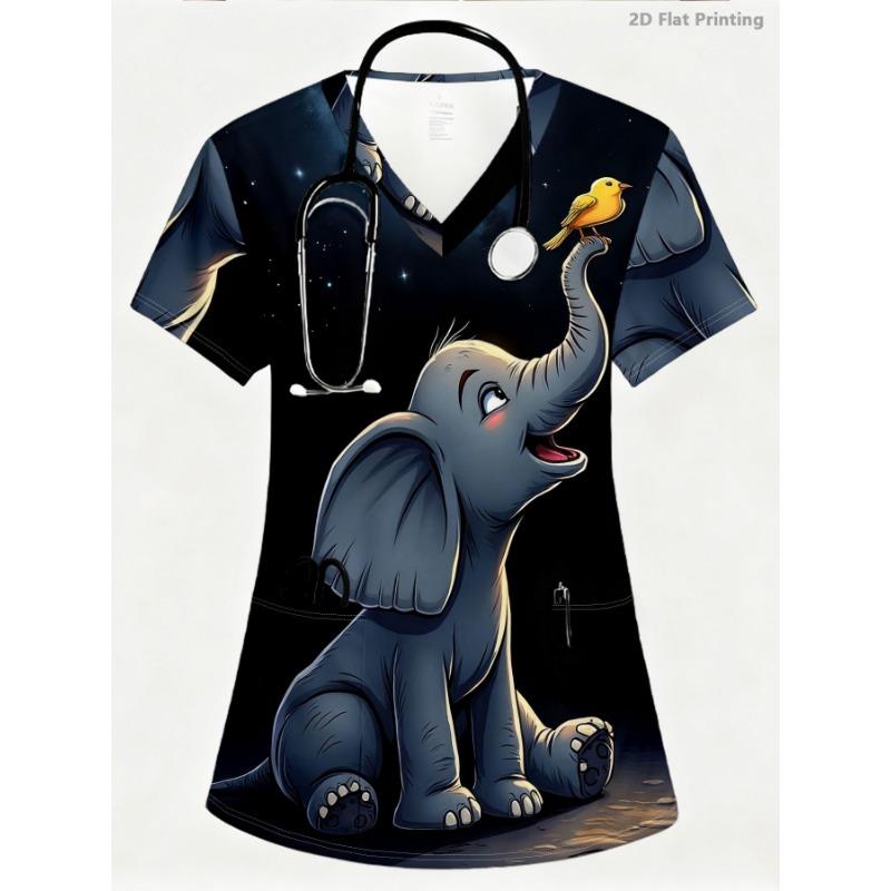 Elegant Women s V-neck Short Sleeved Scrub Top, Personalized Short Sleeved Care Clothing S