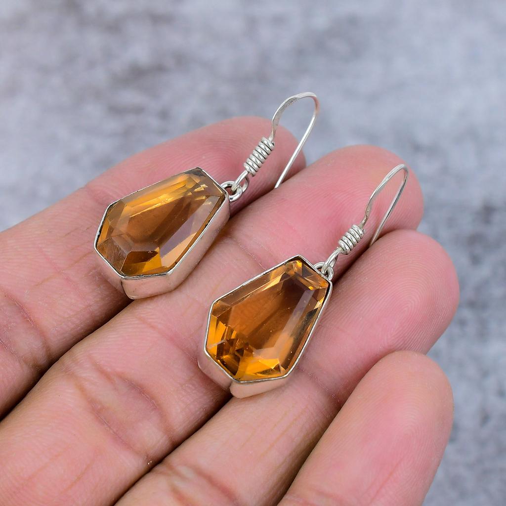 Honey Topaz Gemstone Handmade 925 Sterling Silver Jewelry Earring 1.58" M-365