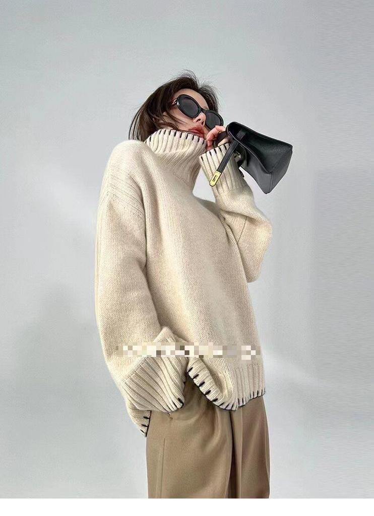 Women's Thickened Cashmere High Neck Cable Knit Sweater - Autumn/Winter Loose Style