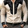 Men's shirt long sleeved printed shirt European and American business lapel