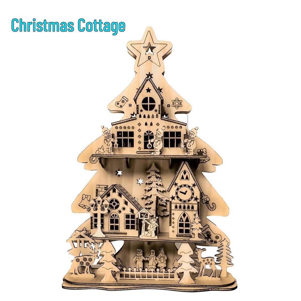 3D Christmas Cabin Wooden Puzzle: Educational DIY Holiday Ornament