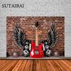 Rock N Roll Music Theme Party Backdrop Angel Wings Guitar Wall Poster Banner Birthday Decoration Photography Background