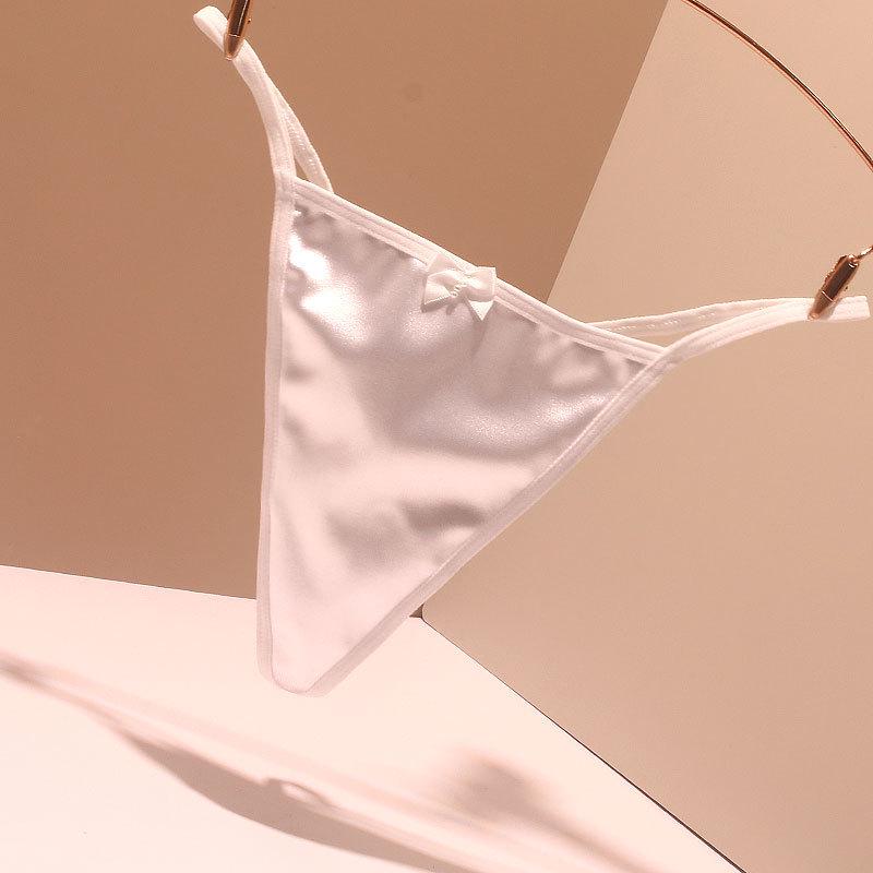 Luxury Satin Seamless Thongs: Sexy Low-Waist Pearl Bow Design with Pure Cotton Crotch