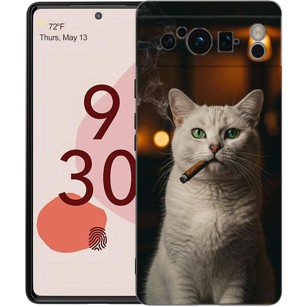 

Phone Case Cover for Google Pixel 10 9 8 7 6 7A 6A Pro Shockproof Soft TPU 10 9 Pro XL Shell Capa Fashion Kitten Smoking Pattern Pixel 8 Pro