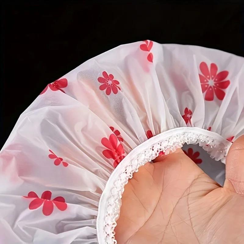 1PC Reusable PE Shower Cap - Adjustable Printed Design with Elastic Band for Spa Salon & Kitchen Oil Fume Protection Shower Cap