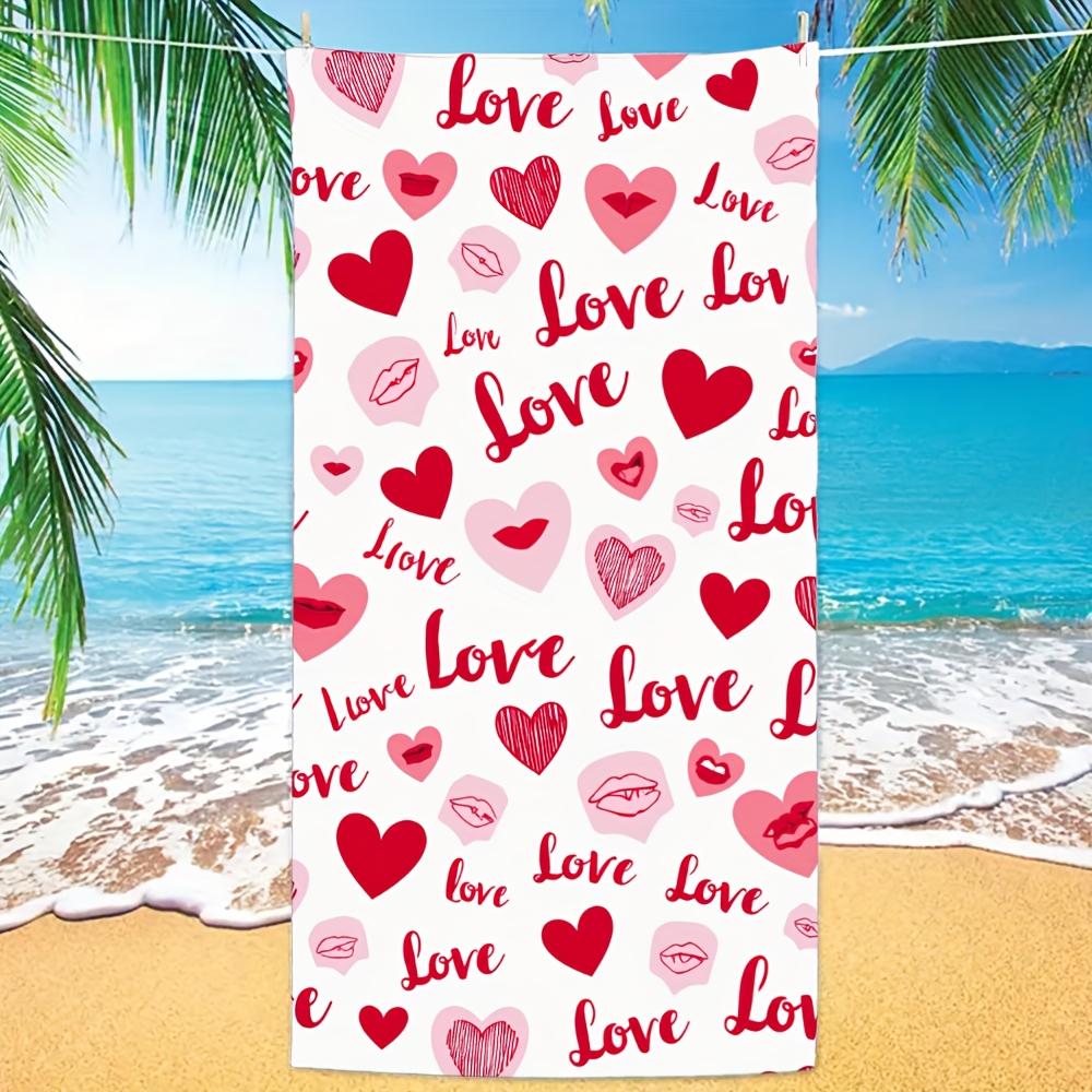 

Love Hearts and Kisses Print Bright Colors Lightweight Microfiber Sandproof Quick-Drying, Perfect for Travel Beach Fun W40*H60(CM)