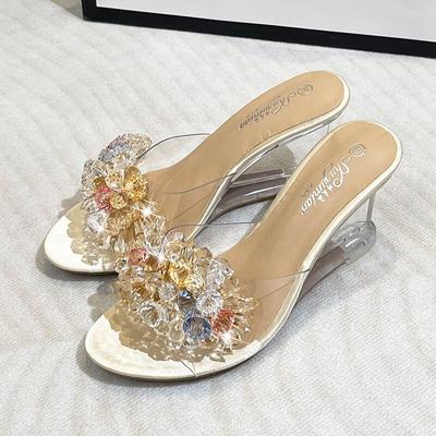 Women's Summer New Sexy Crystal Transparent High Heels Rhinestone Slope Heel Slippers 1098 Series 6cm High Heels LFD