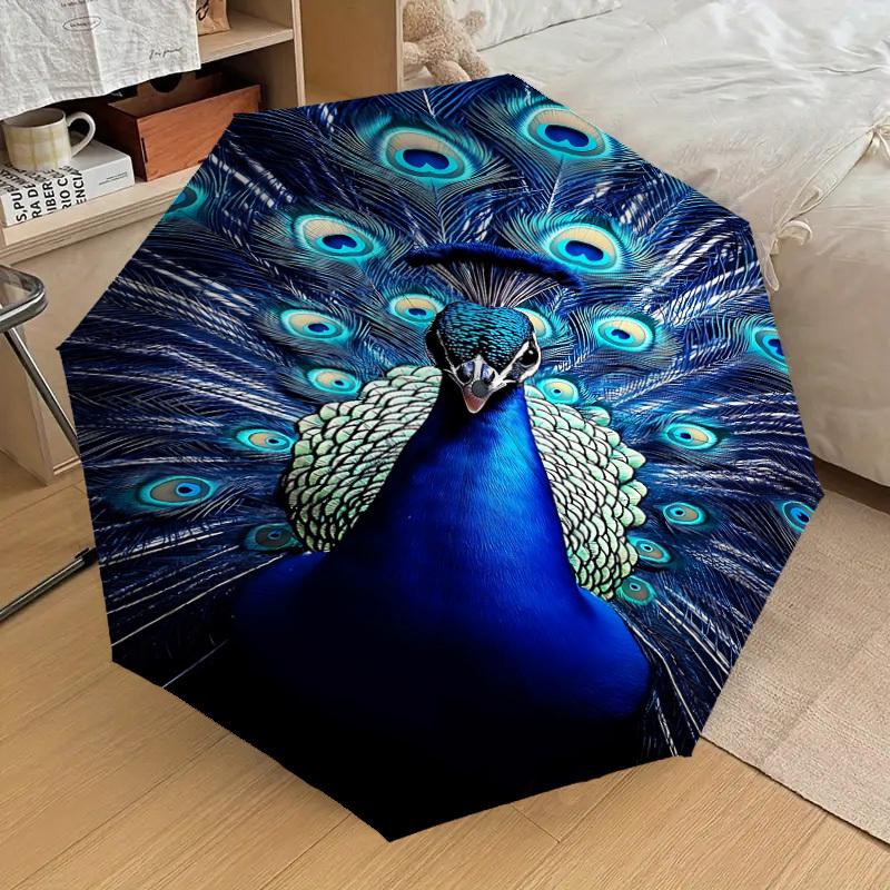 1pc peacock feathers Automatic Open/Close Umbrella with Windproof, 8-Rib Sturdy Canopy, Durable Ribs, Fashionable Design1248A