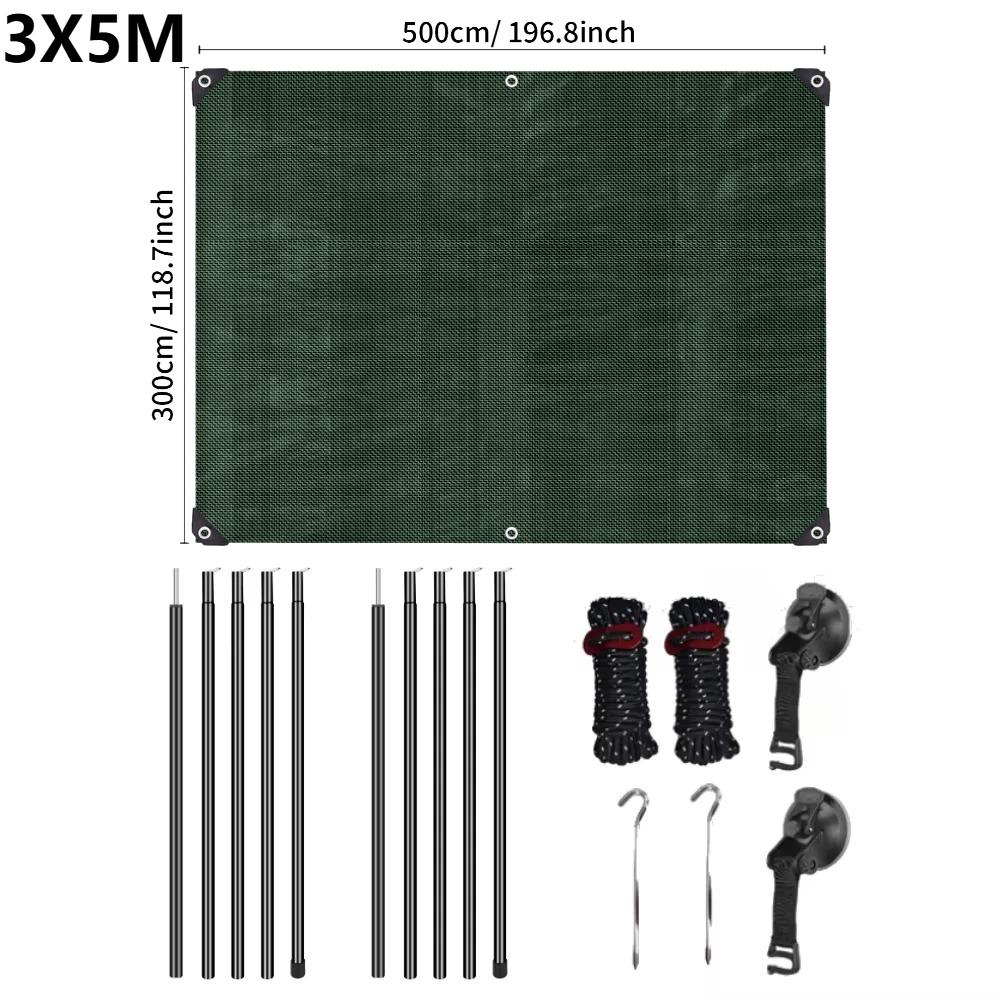 3M PE Car Side Awning with Pole Kits Rooftop Camping Tarp Waterproof Vehicle Tent Hammock Rooftop Pull Out Tailgate Tent Shelter
