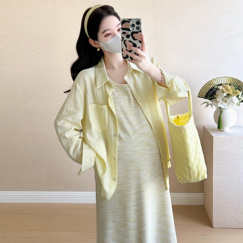 Spring 2026 Korean Style Maternity Tie-Dye Vest Dress 2-Piece Set Medium