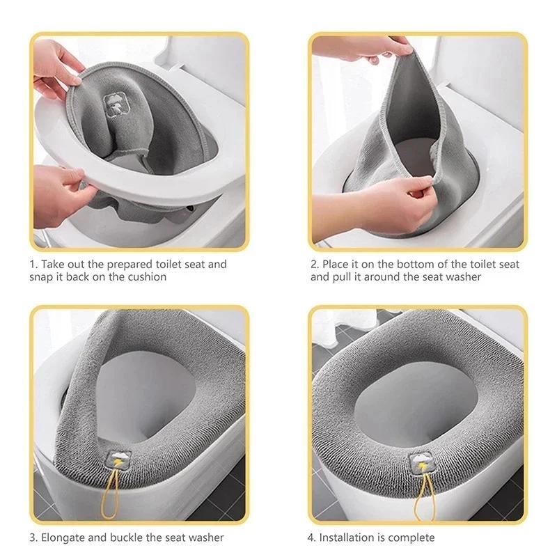 Yumuşak Kış Sıcak Tuvalet Oturağı Kılıfı Kalınlaştırılmış Closestool Örgü Mat Tuvalet Pedi Minderi Yıkanabilir Bide Kapakları Banyo Aksesuarları