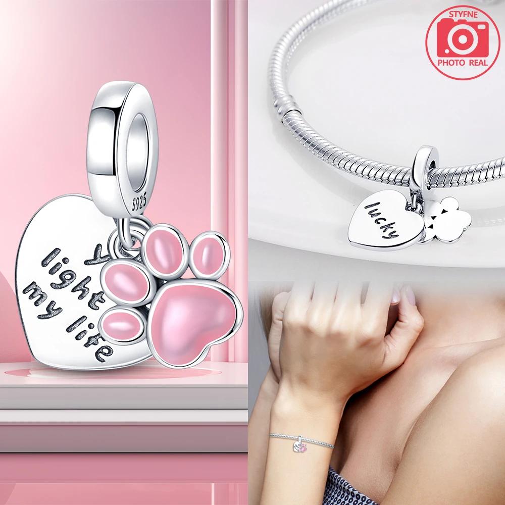 Pink Paw Print Heart Pendant Copper For Charms Copperoriginal Bracelet For Jewelry Making