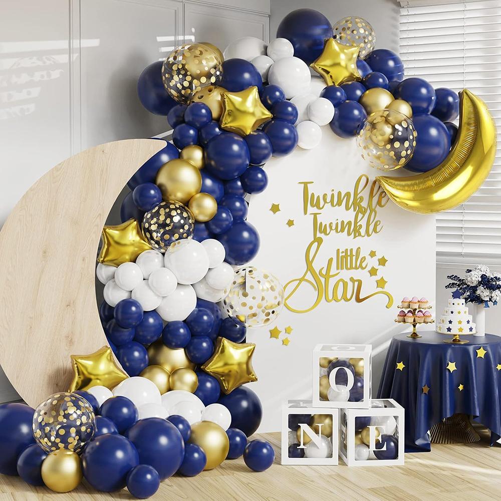 Navy Blue Balloons Arch Kit White Gold Confetti Balloon Garland Gold Star Foil Globos Birthday Party Wedding Graduation Decor
