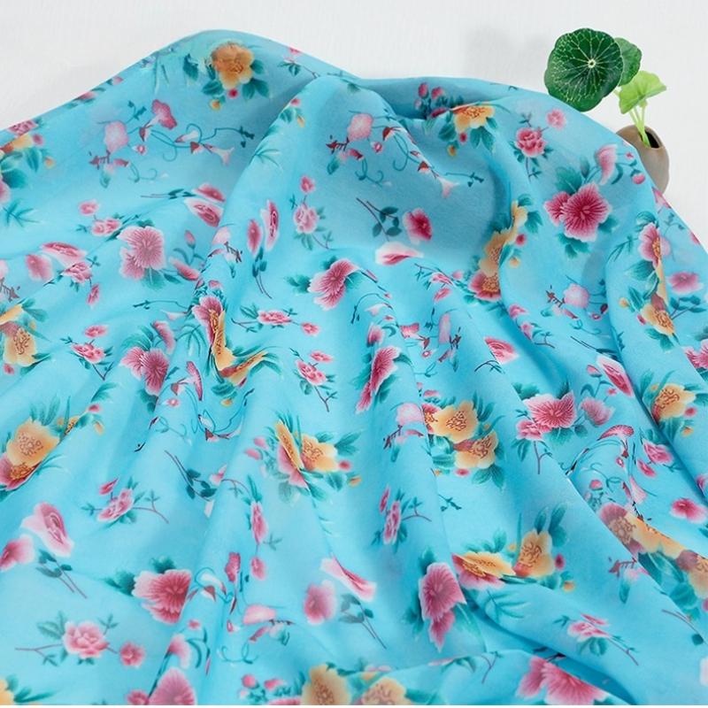 100x150cm 30D Printed Chiffon Ink Chinese Style Fabric Transparent for Sewing Skirt Gauze Scarf Clothing Fabric