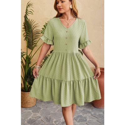 Robe d'été pour femmes Col en V Jacquard Taille Plissée
