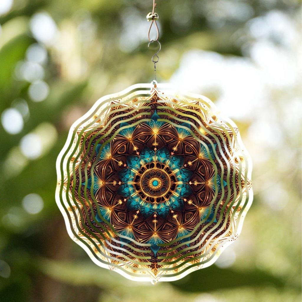 3D Metal Wind Chime Spinner with Mandala Flower Pattern Vibrant Garden Art for Outdoor Decor All Season Hanging Decoration Detailed Craftsmanship