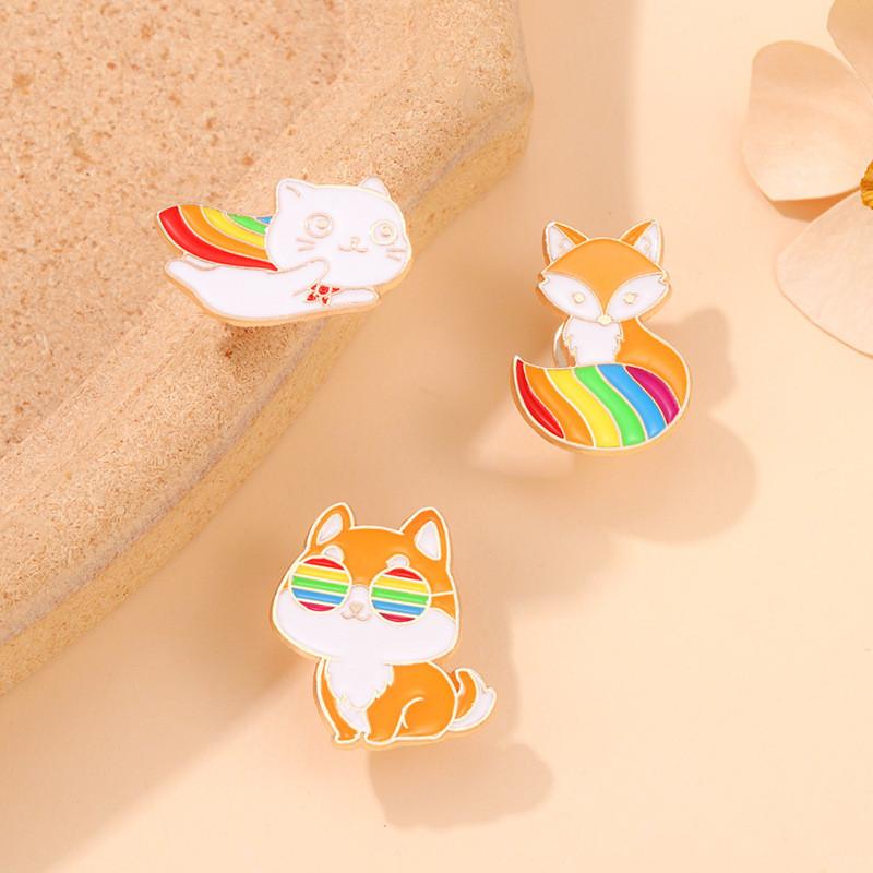 Fun Colorful And Animal Brooches With Rainbow Rabbit Fox And Frog Designs For Creative Gift Giving