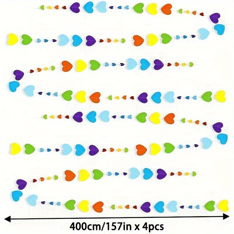 4PC 52FT Rainbow Love Heart Garland - Hanging Paper Banner for Valentine's/Birthday/Wedding