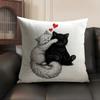 Couple Cats Cushion Cover Summer Breathable Linen Organic Fabric Double-Sided Printing Sofa Pillow Case Home Decor