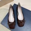 Fashion Flat Shoes Women's 2025 Spring and Autumn New Shallow Square Bow Large Size Women's Shoes 42 43 44 Ladies Shoes Loafers Women