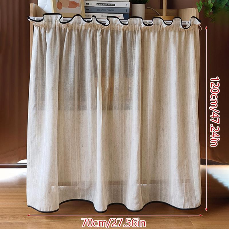 Short Kitchen Curtains Half Window Black Trim Beige Striped Sheer Voile Japanese Style Privacy Partition for Home Cafe Curtains