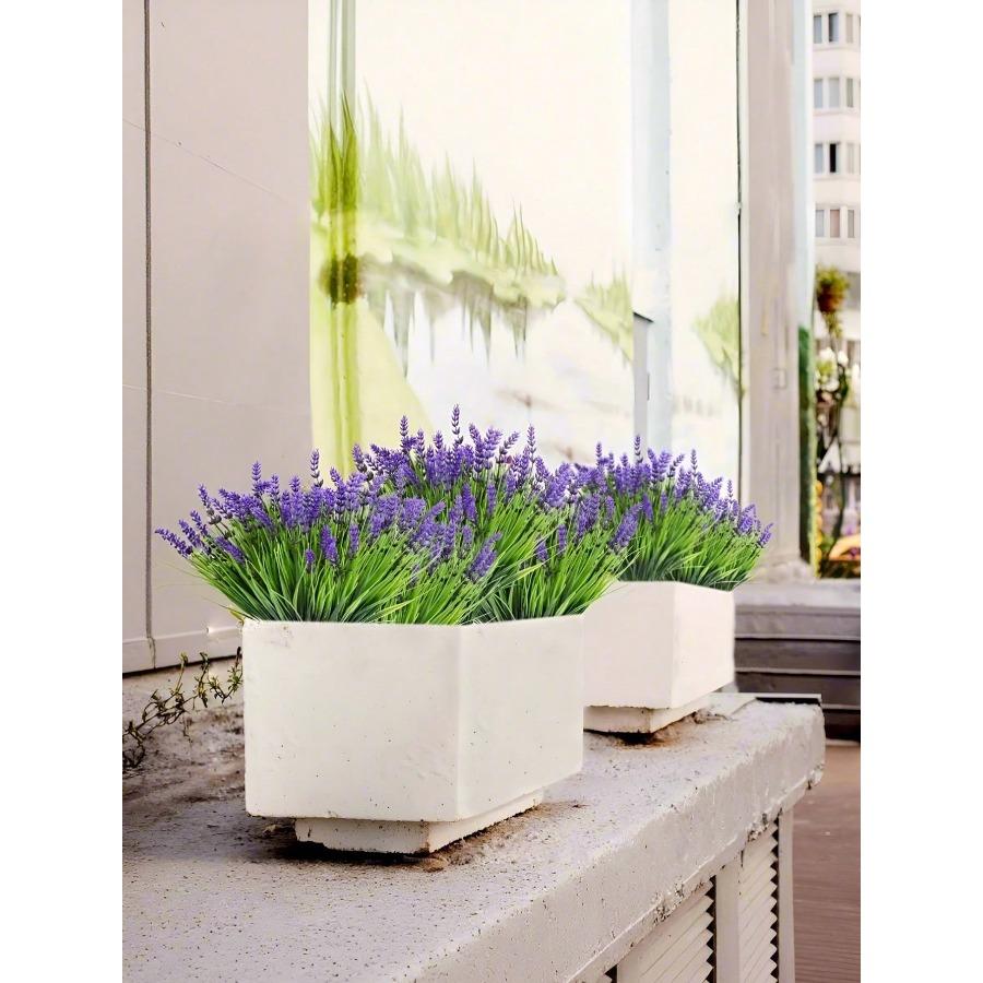 Artificial Monkey Grass And Lavender Plants, UV-Resistant Fake Green Shrub Plants Decoration For Outdoor Hanging Planters, Home Garden
