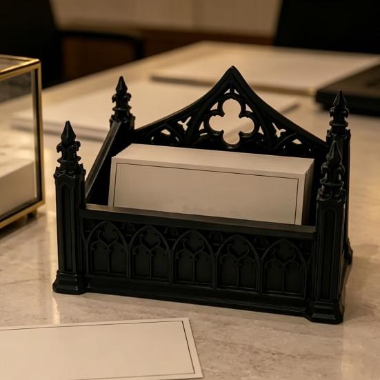 Business Souvenir Holder Gothic Dark Card Holder, 3D Printed Sturdy Organizer Stand, Black Desk for Office Home Desktop Professional Name