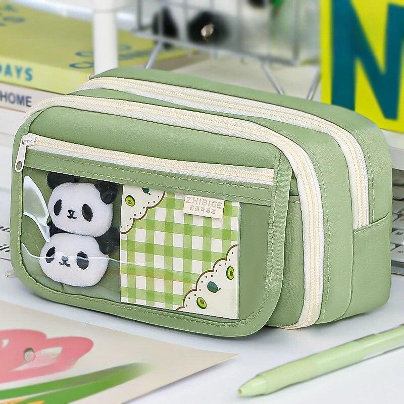 1PC 9-layer Large Capacity Pencil Case with Transparent Compartment and Magnetic Button Flip for Retrieval