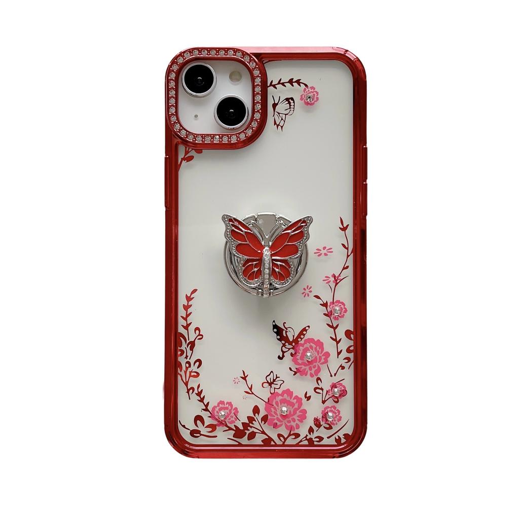 Applicable To Apple 15ProMax Phone Case, IPhone14 Electroplated Butterfly Ring Stand, Lens Flash Diamond Protective Case