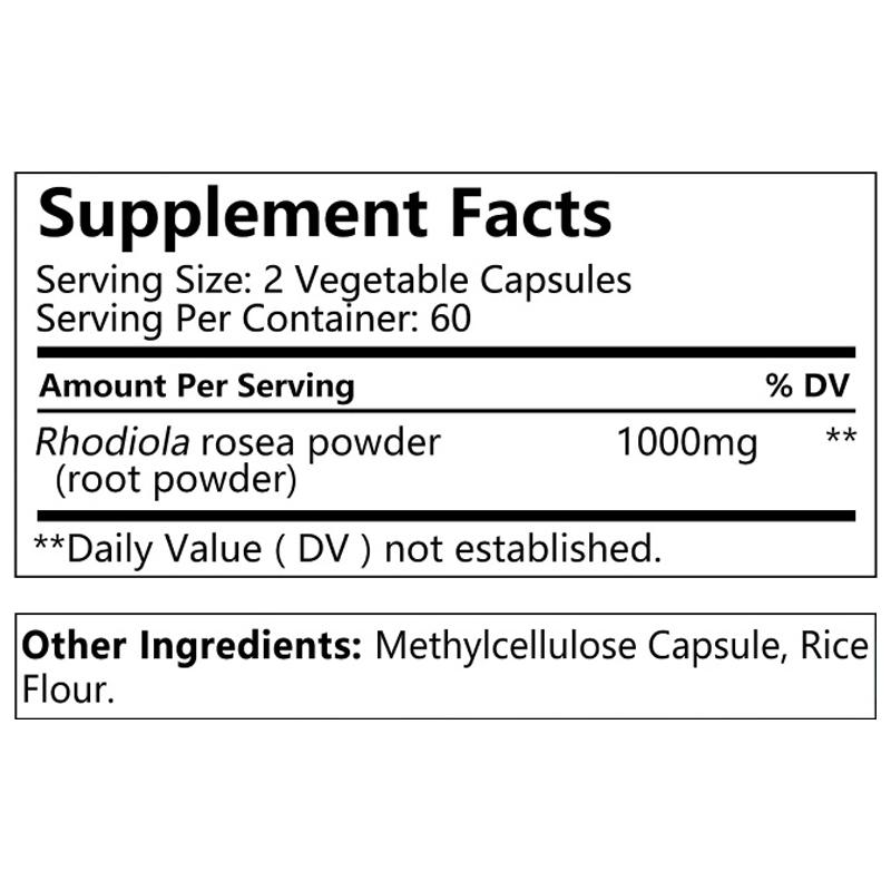 Rhodiola Rosea Powder 1000 Mg Dietary Supplement, Ultra Strength, 120 Capsules Per Bottle