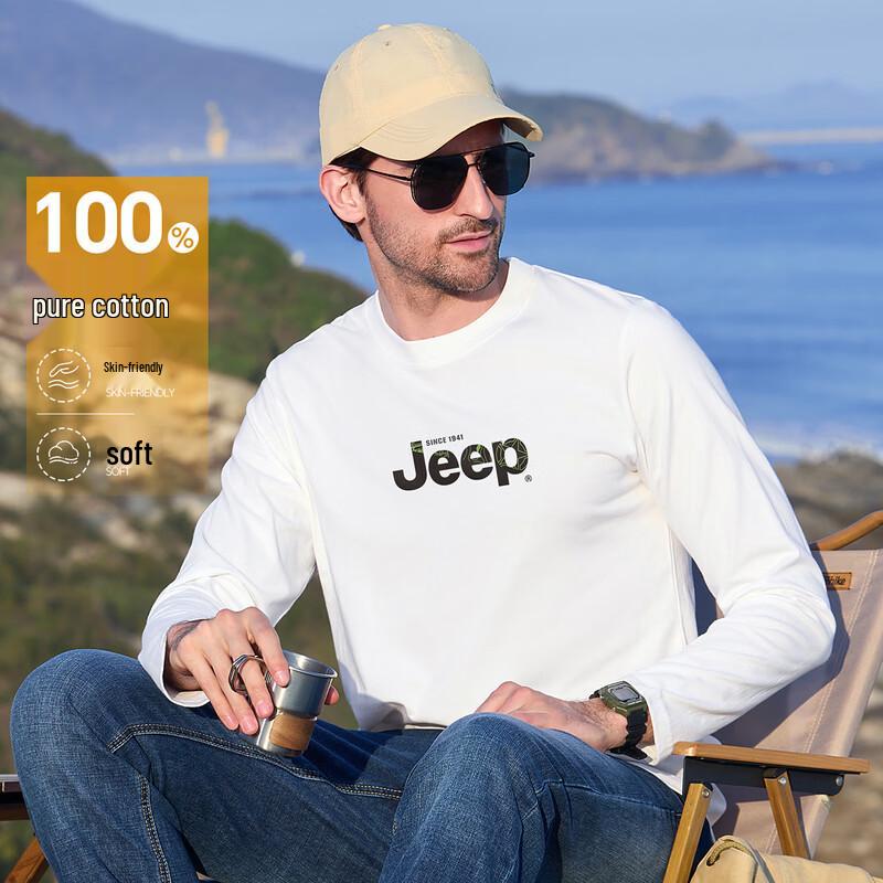 JEEP Men's Pure Cotton Long Sleeve Crew Neck T-Shirt