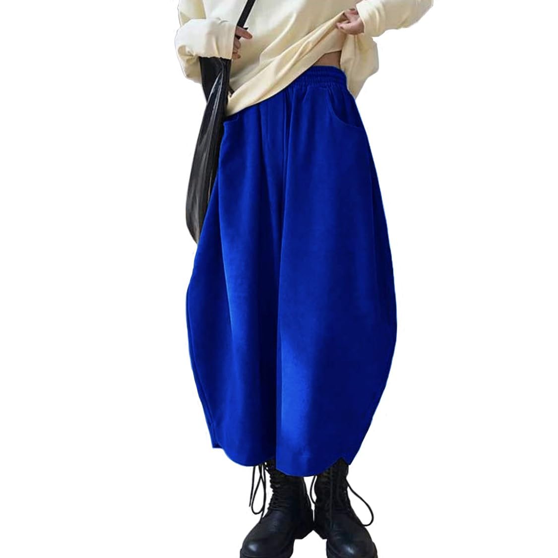 

[Lunar Berry] Cocoon Wide Pants, Adult Mannish Bottoms for Women, 18203 (Blue), Blue, Balloon Silhouette, Wide Silhouette, Solid Color, 18203 (Blue)
