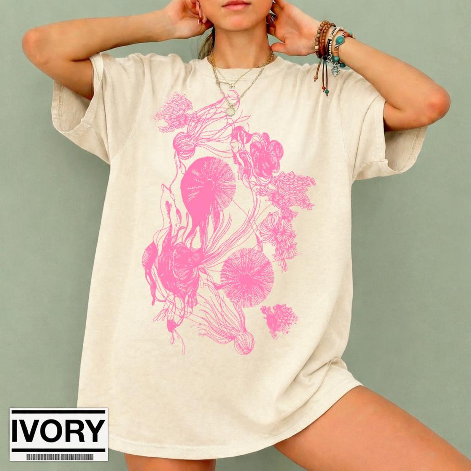 Pink Botanical Shirt, Floral Line Art Tee, Jellyfish Flower Graphic T-Shirt, Feminine Aesthetic Tee, Cottagecore Shirt, Nature Lover Gift S