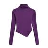 Pure Desire Women's High Neck Irregular Hem Long Sleeve T-shirt - Spring/Autumn Elastic Fit